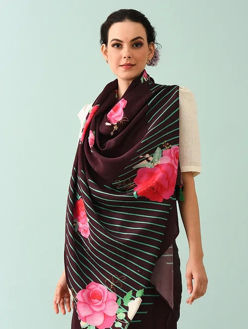 Noor - Petal Poetry Dark Wine Modal Saree