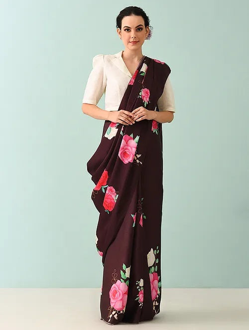 Noor - Petal Poetry Dark Wine Modal Saree