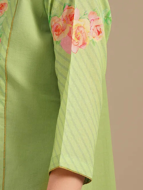 Moss Green Spring Dream Cotton Kurta With Cotton Pants-set Of 2