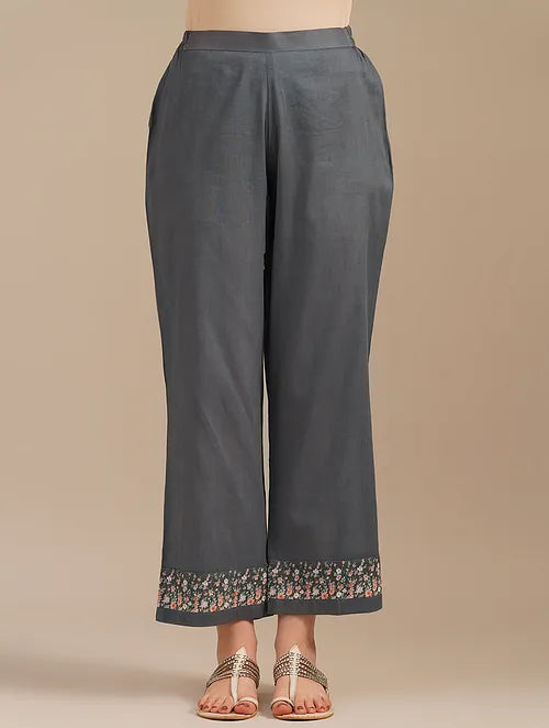 Anchor Grey Garden Cotton Kurta With Cotton Pants -set Of 2