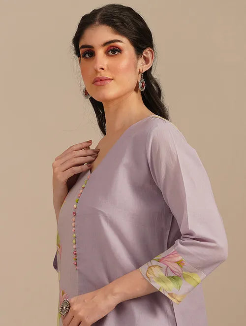 Lilac Lillies Of The Valley Cotton Kurta With Cotton Pants -set Of 2