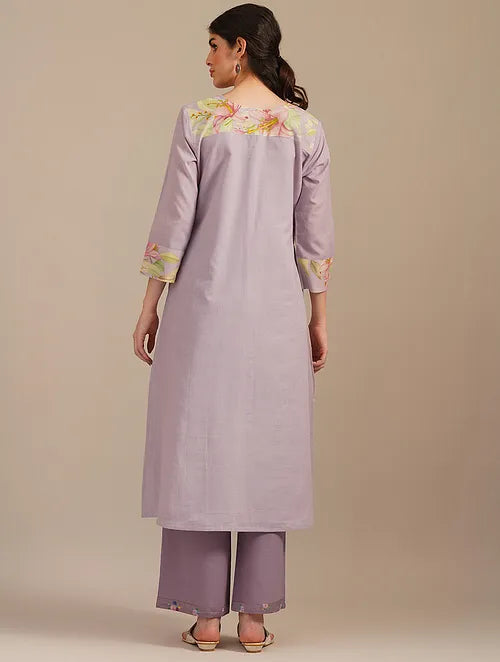 Lilac Lillies Of The Valley Cotton Kurta With Cotton Pants -set Of 2