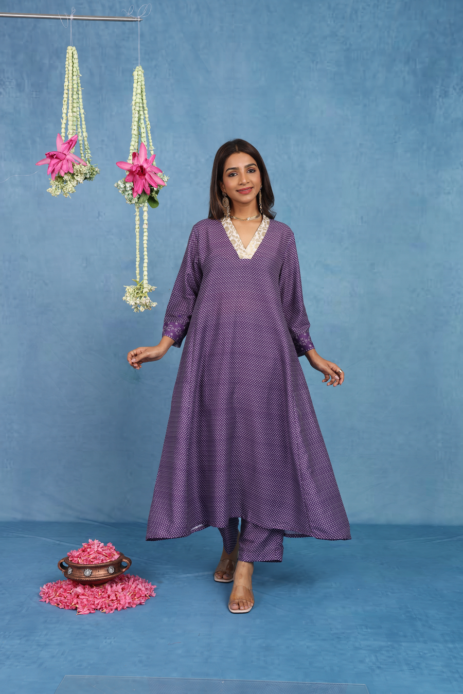 Malhaar Purple Bhandini Cotton Kurta And Bottom