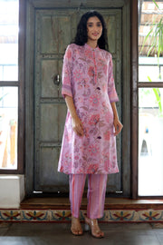 Orchid Cord Set In Cotton Blend With Striped Muslin Pants - Kurta & Pant