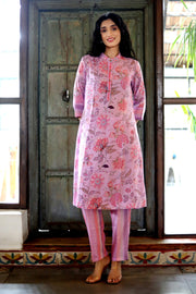 Orchid Cord Set In Cotton Blend With Striped Muslin Pants - Kurta & Pant