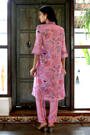 Orchid Cord Set In Cotton Blend With Striped Muslin Pants - Kurta & Pant