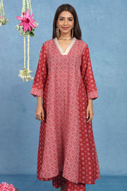 Malhaar Red Bhandini Cotton Kurta