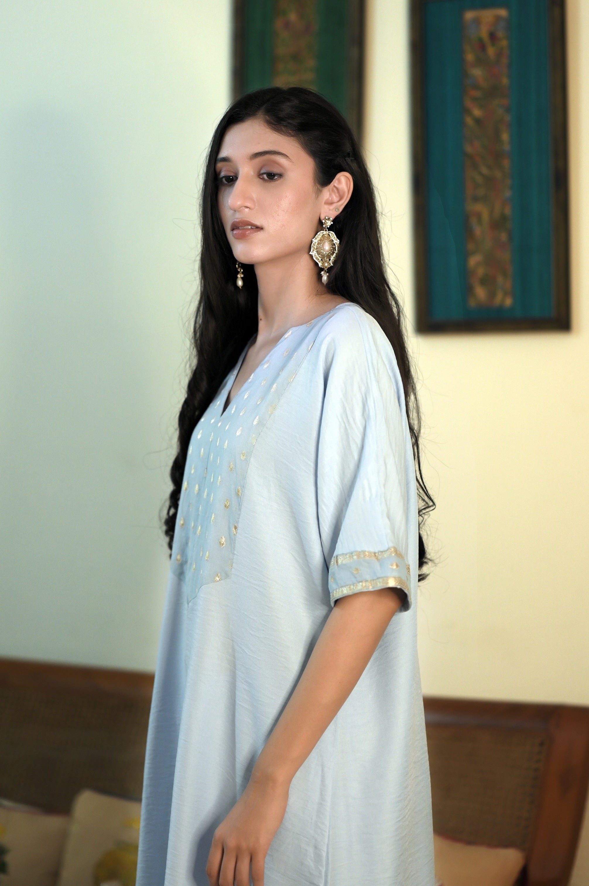 Fluid Grace Ice Blue Yoke Co-ord Set