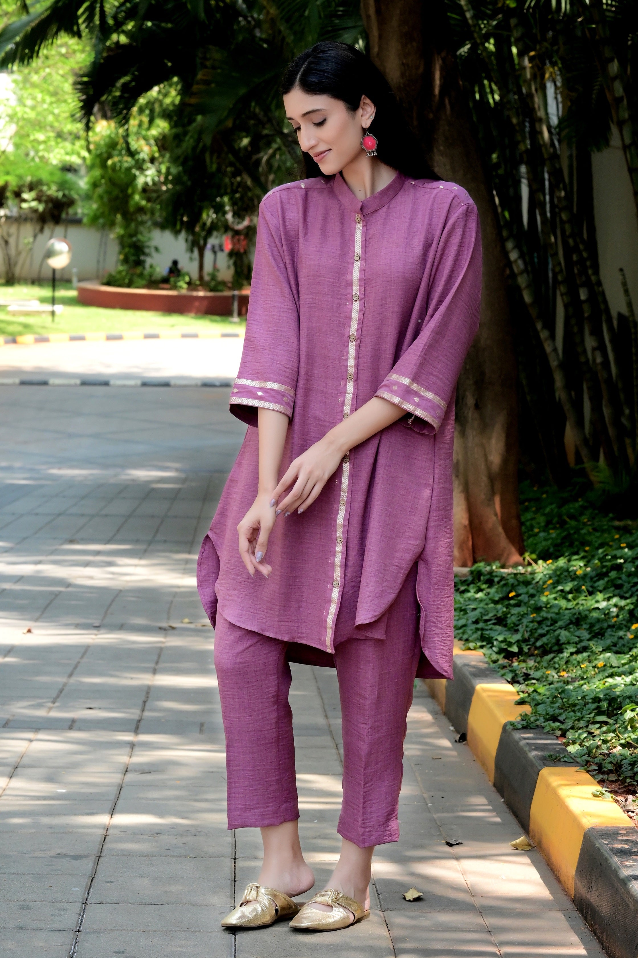 Beetroot Color Twill Cotton/linen Tunic and Pants