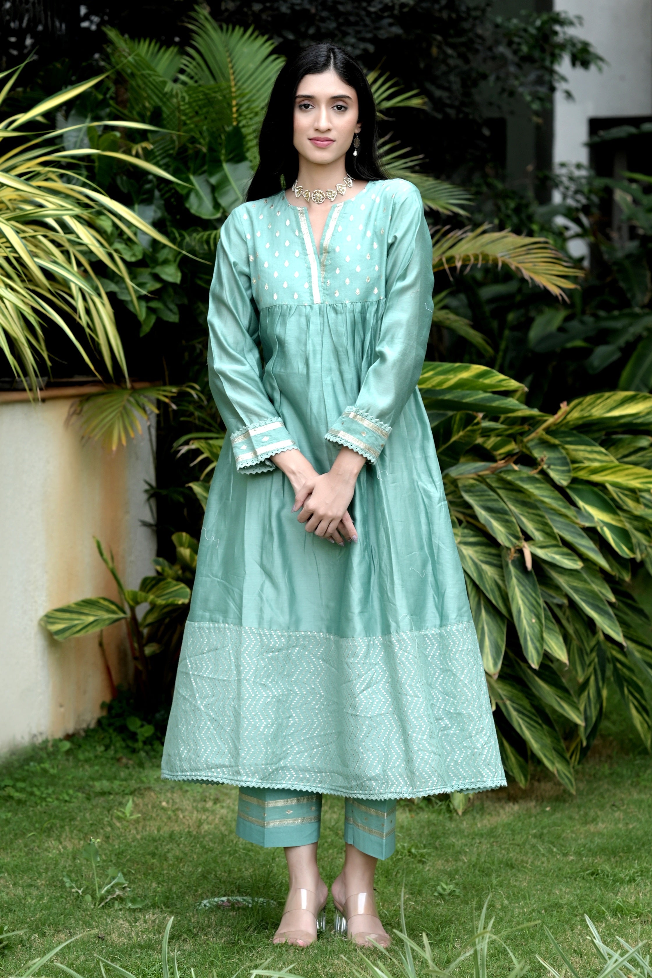 Heritage Glow Emeral Blue Silk Kurta