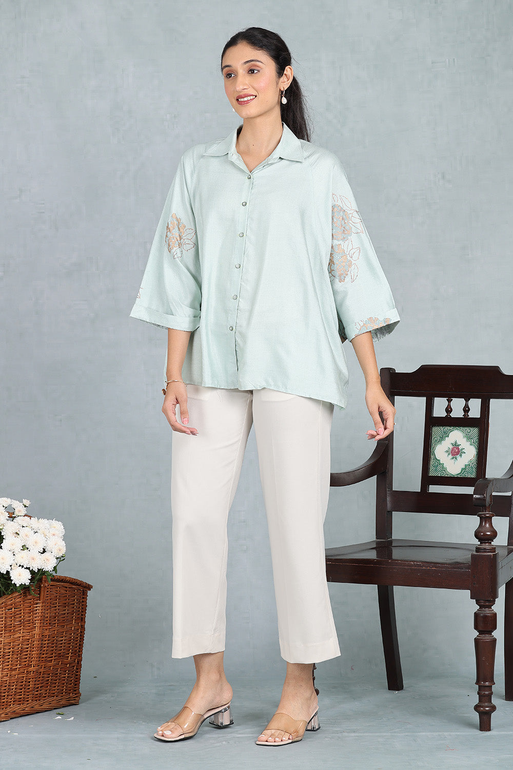 Kulir - Tender Green Silk Kaftan Top