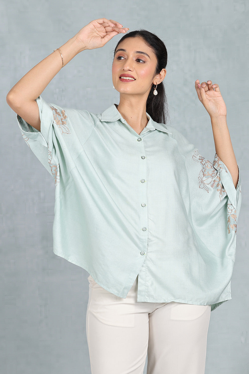 Kulir - Tender Green Silk Kaftan Top