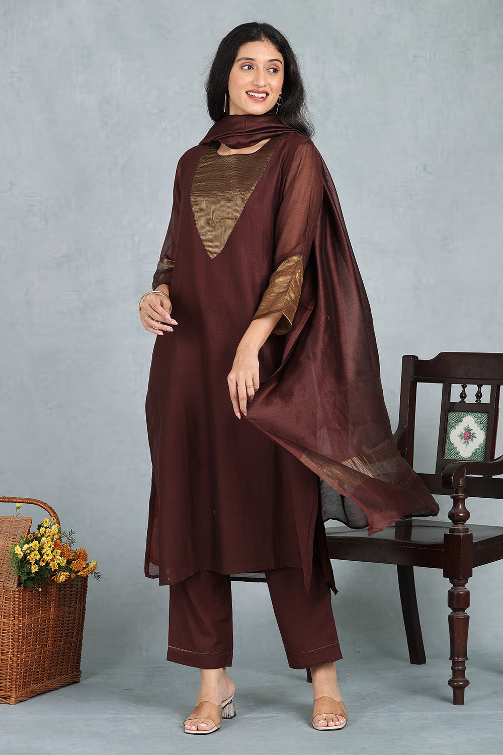 Espresso Brown Ensemble Top  And Bottom