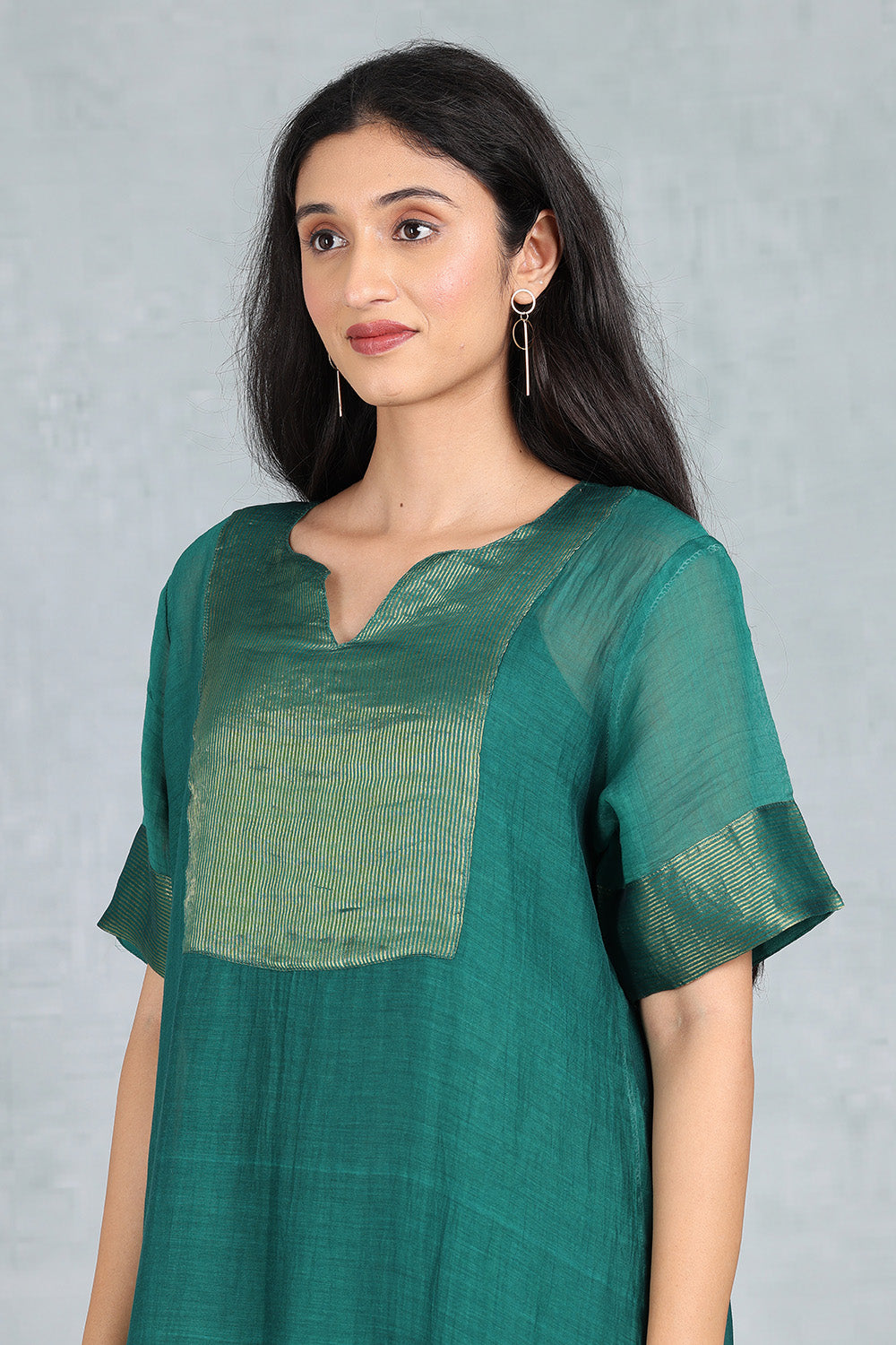 Bottle Green Kaftan Kurta Top , Bottom And Slip