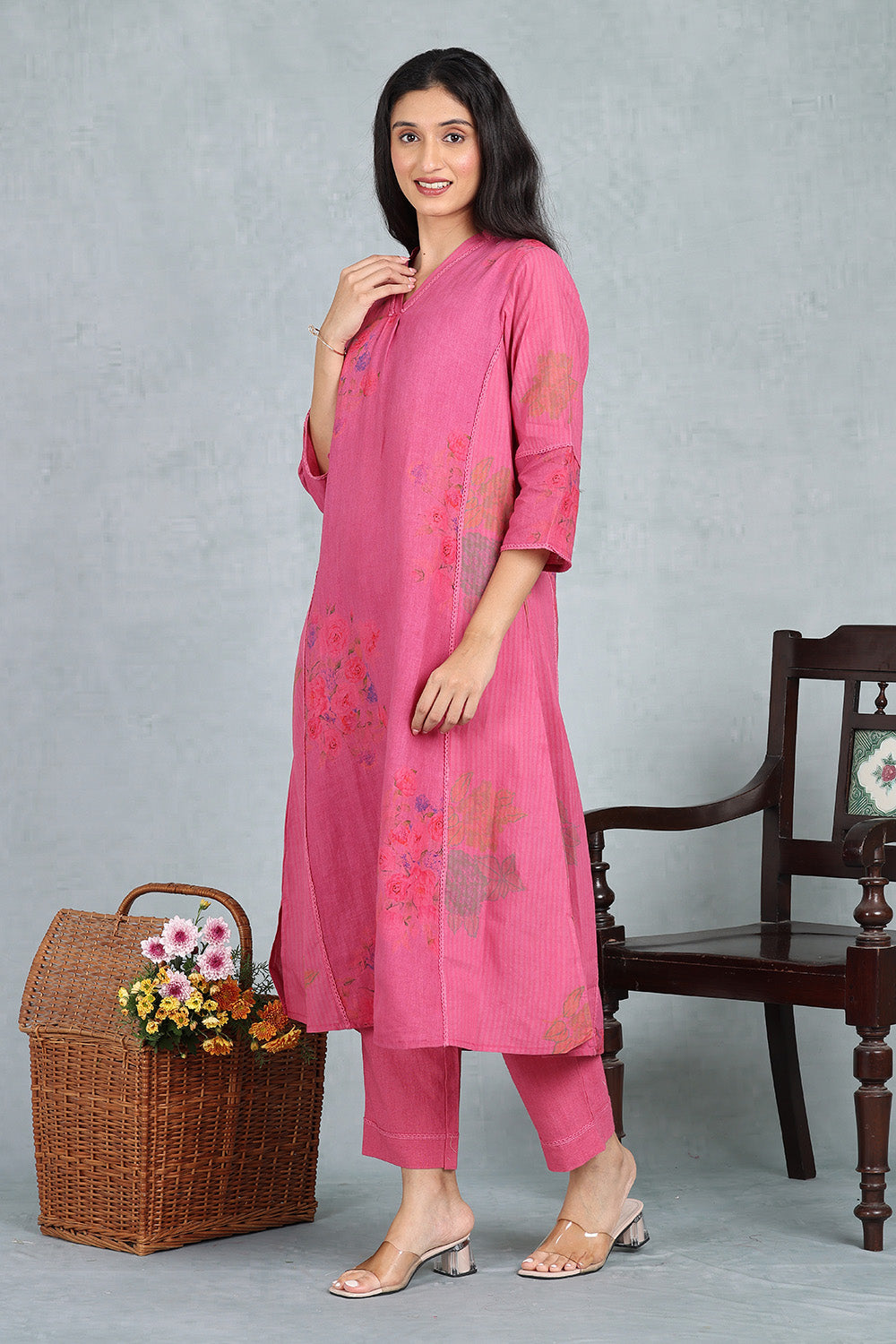 Royal Rose Handwoven Linen Kurta Top And Bottom