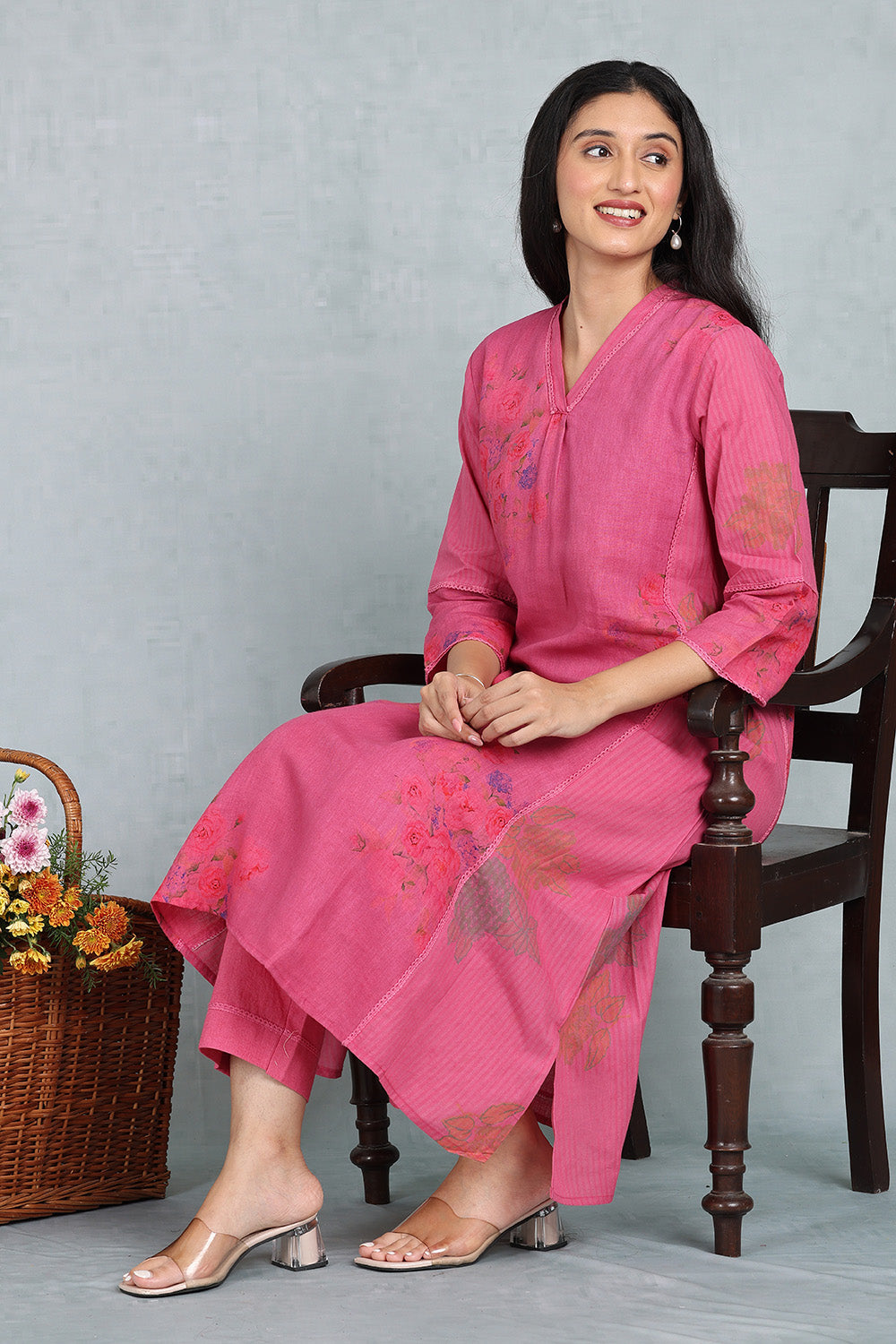 Royal Rose Handwoven Linen Kurta Top And Bottom