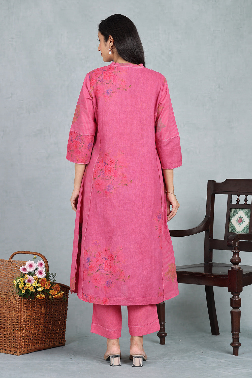 Royal Rose Handwoven Linen Kurta Top And Bottom