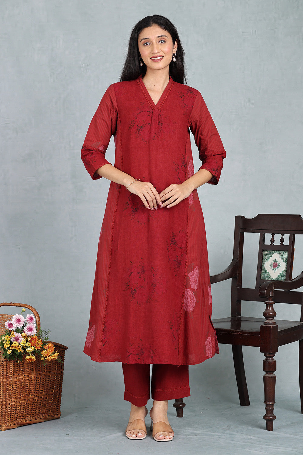Berry Crimson Handwoven Linen Kurta Top