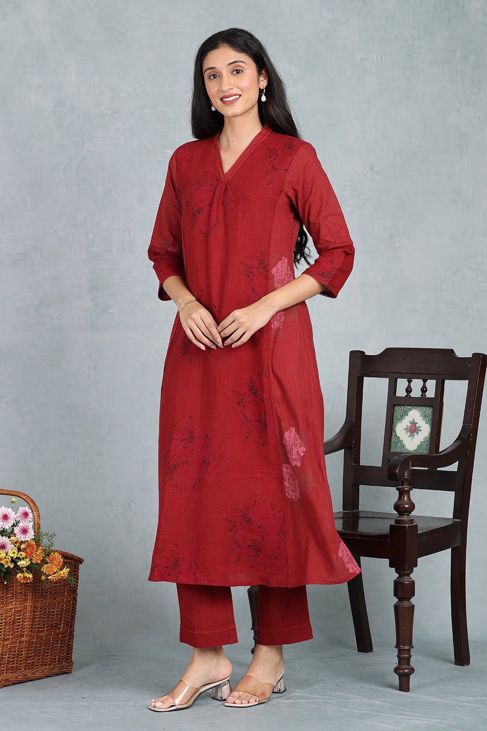 Berry Crimson Handwoven Linen Kurta Top