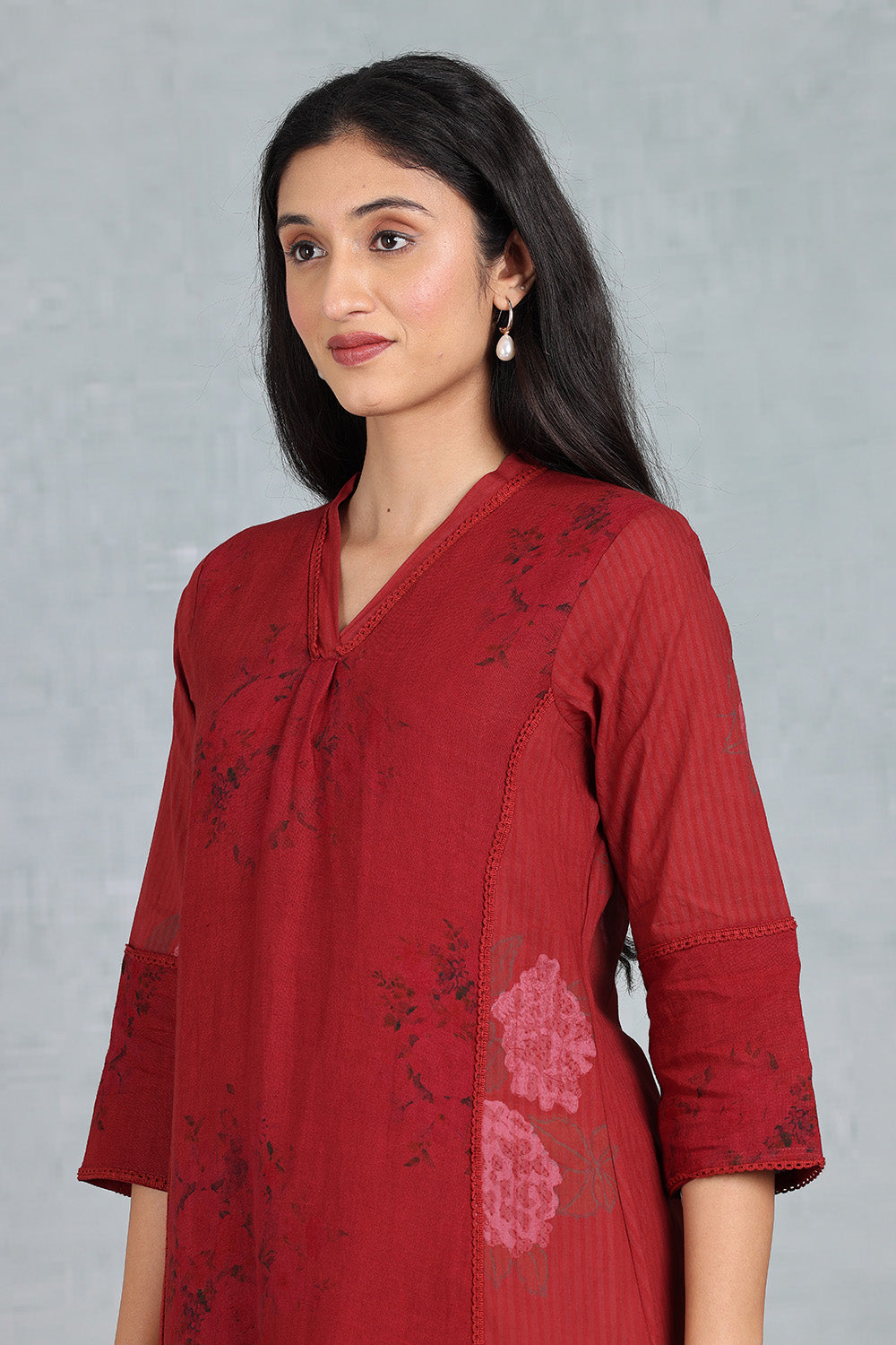 Berry Crimson Handwoven Linen Kurta Top And Bottom