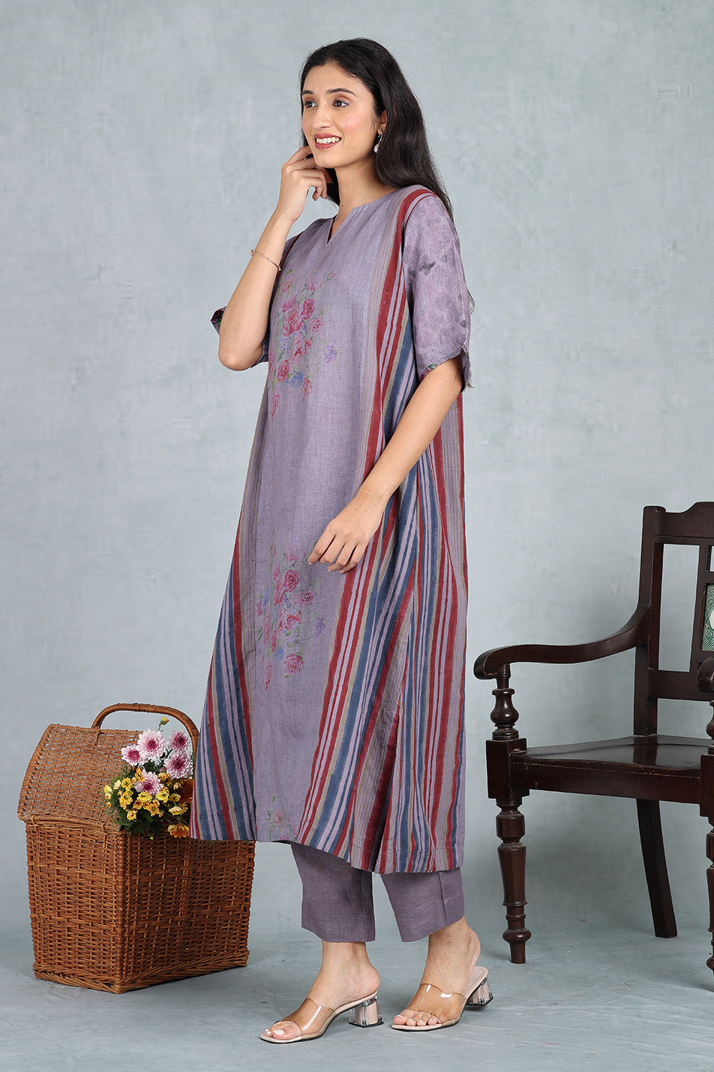Mauve Lilac Handwoven Linen Kurta Top