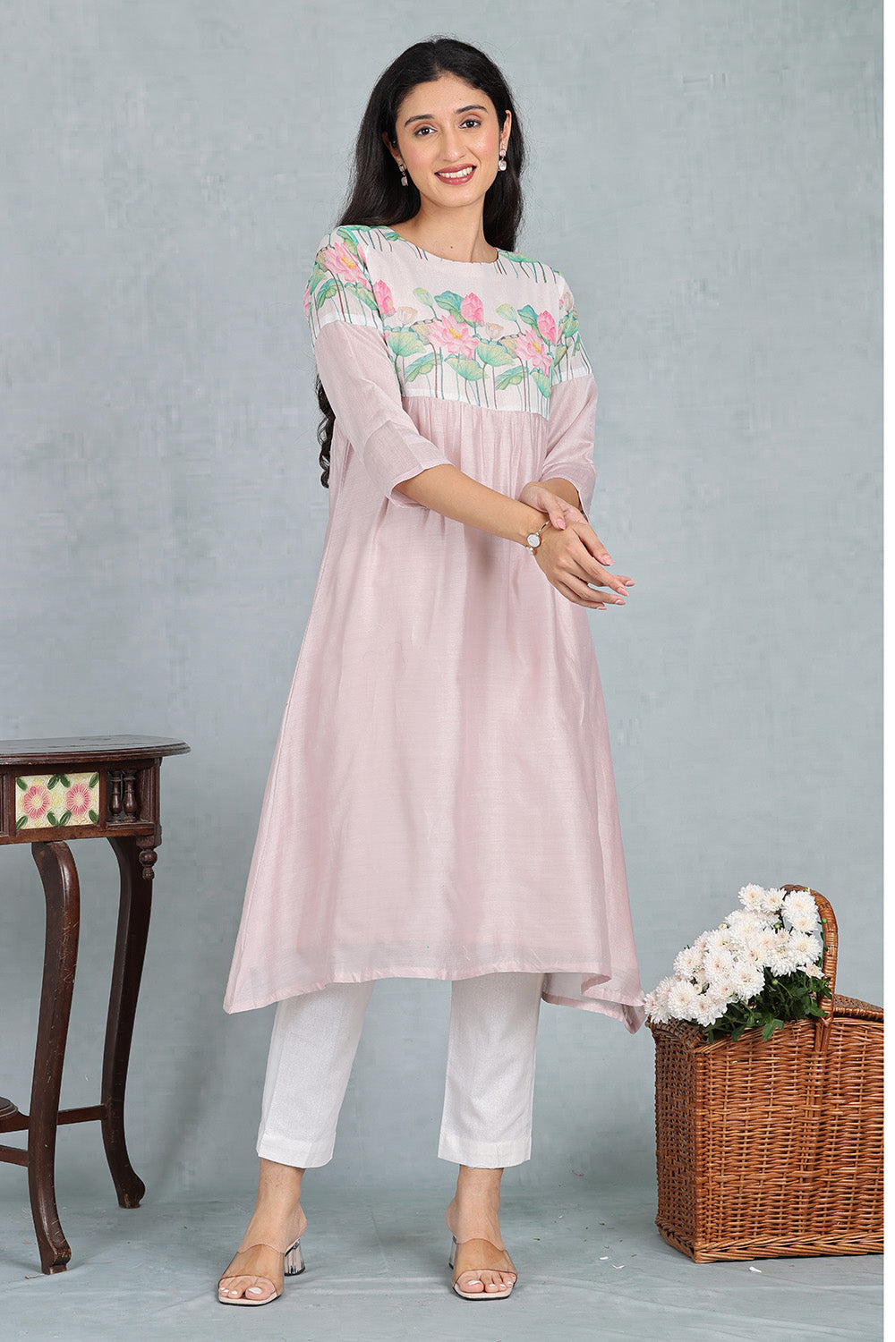 Petal Pink Delicate Handwoven Chanderi Kurta Top