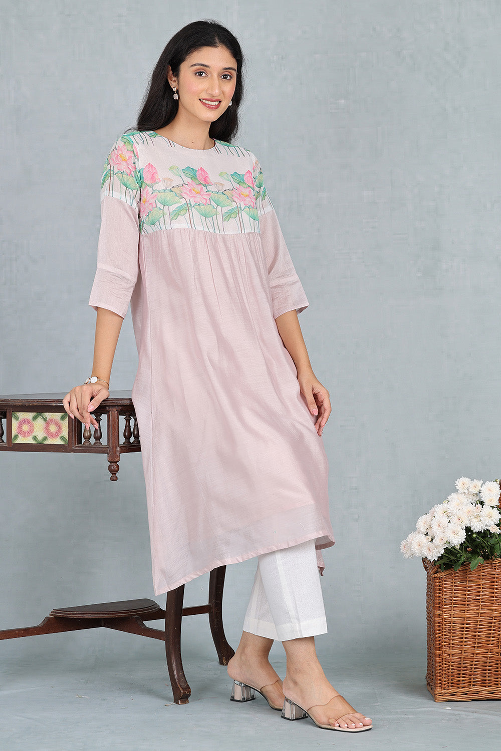 Petal Pink Delicate Handwoven Chanderi Kurta Top