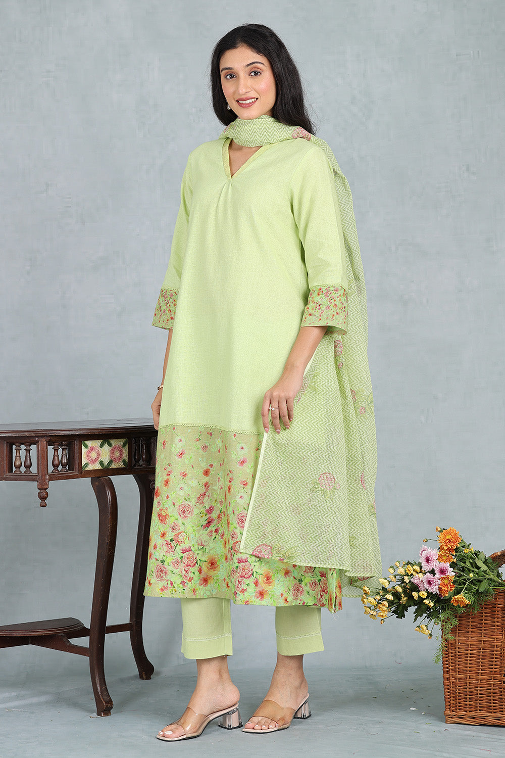 Liril Green Handwoven Kota Dupatta