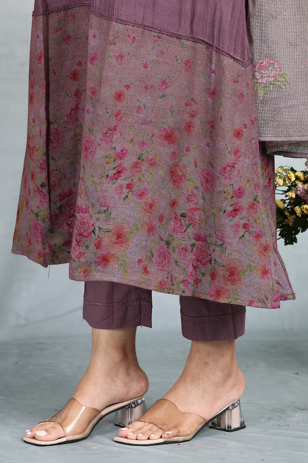 Plum Wine Handwoven Chanderi Top And Bottom