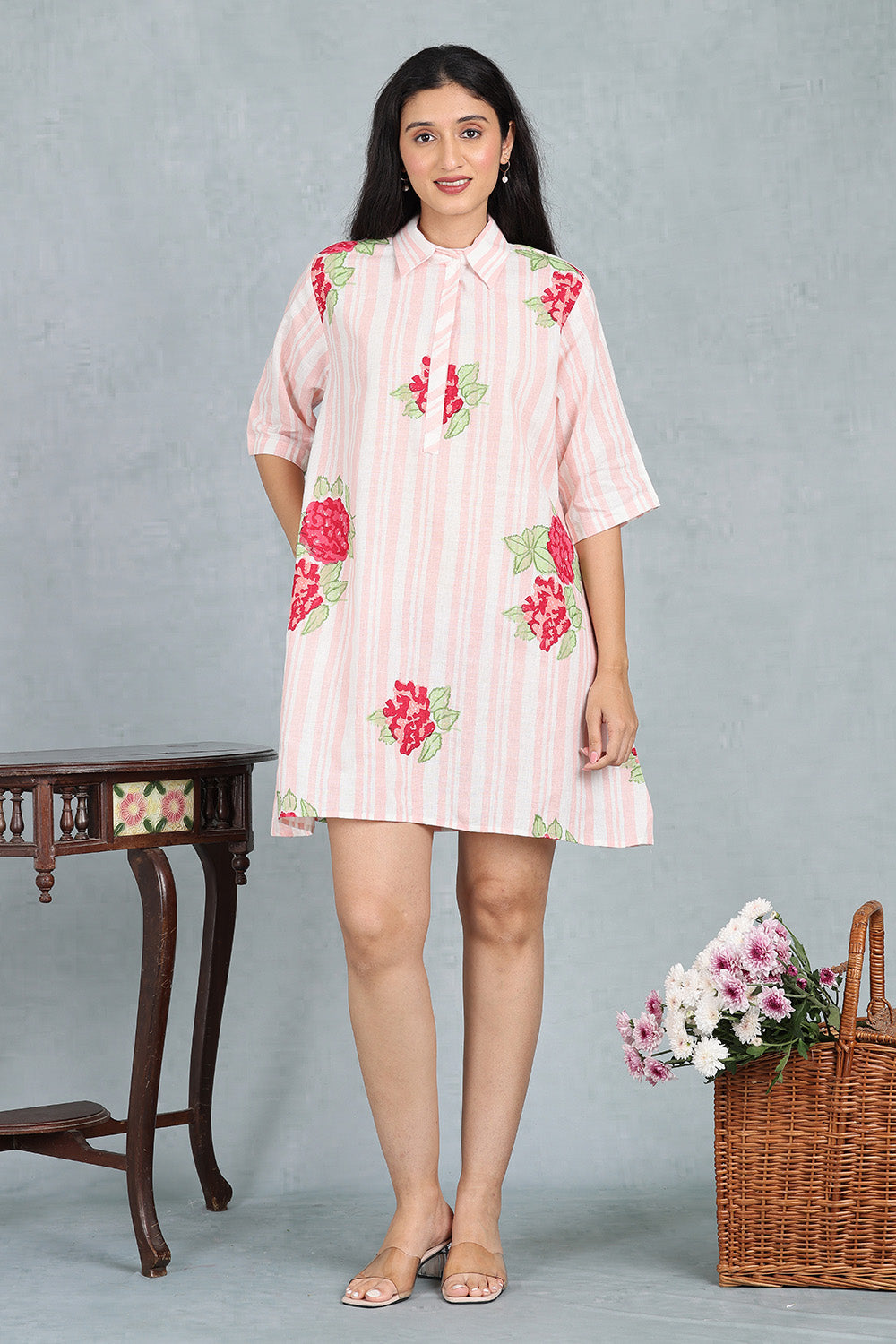 Kulir - Peach Vanilla Handwoven Linen Smart Dress