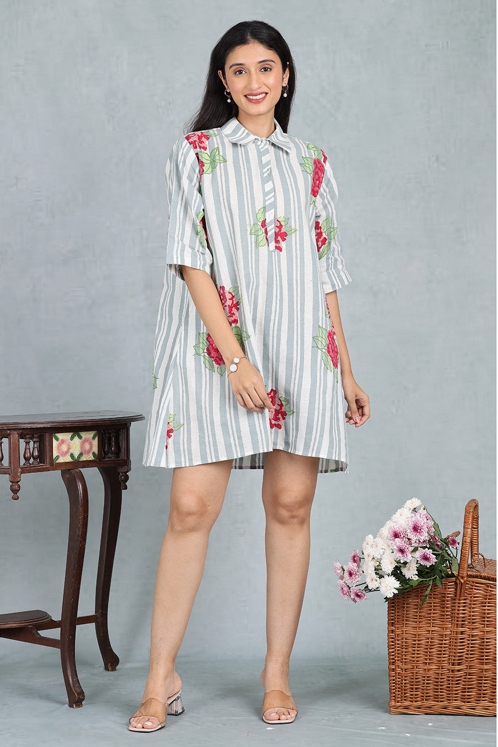Kulir - Vanilla Blue Handwoven Linen Smart Dress
