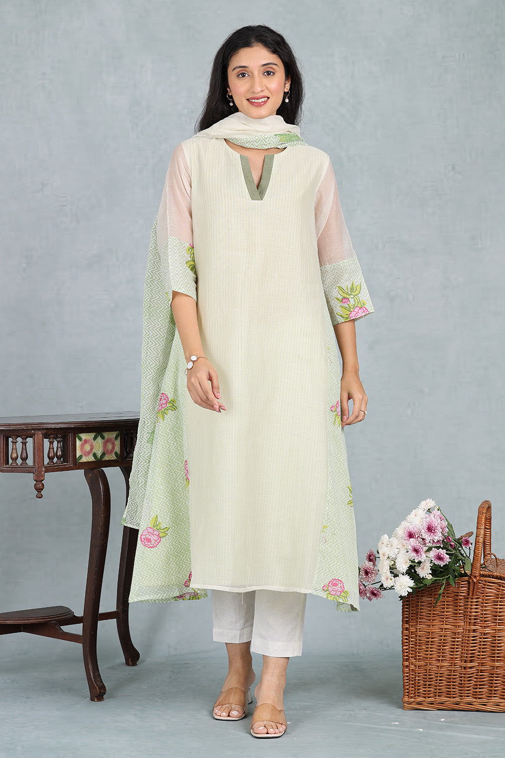 Ivory Chanderi Ensemble Top