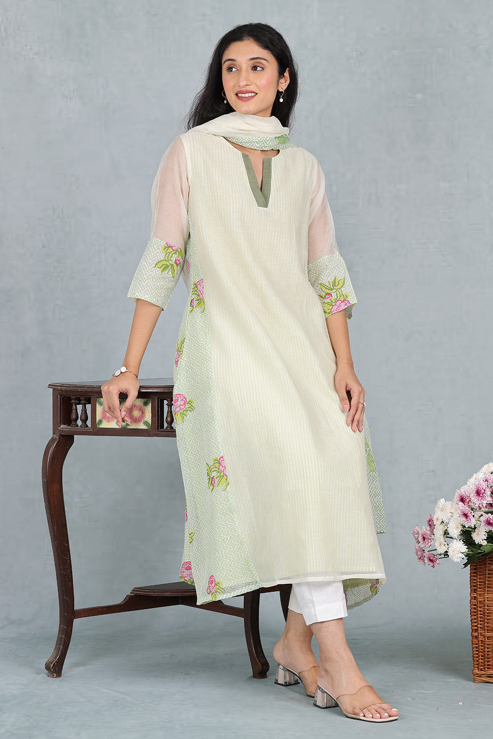 Ivory Chanderi Ensemble Top