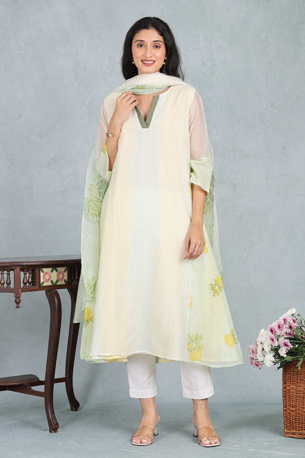 Ivory Chanderi Ensemble Top