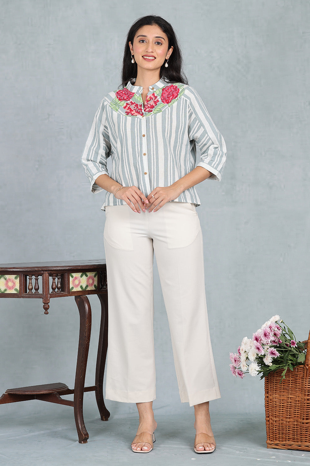 Kulir - Vanilla Blue Handwoven Linen Short Top