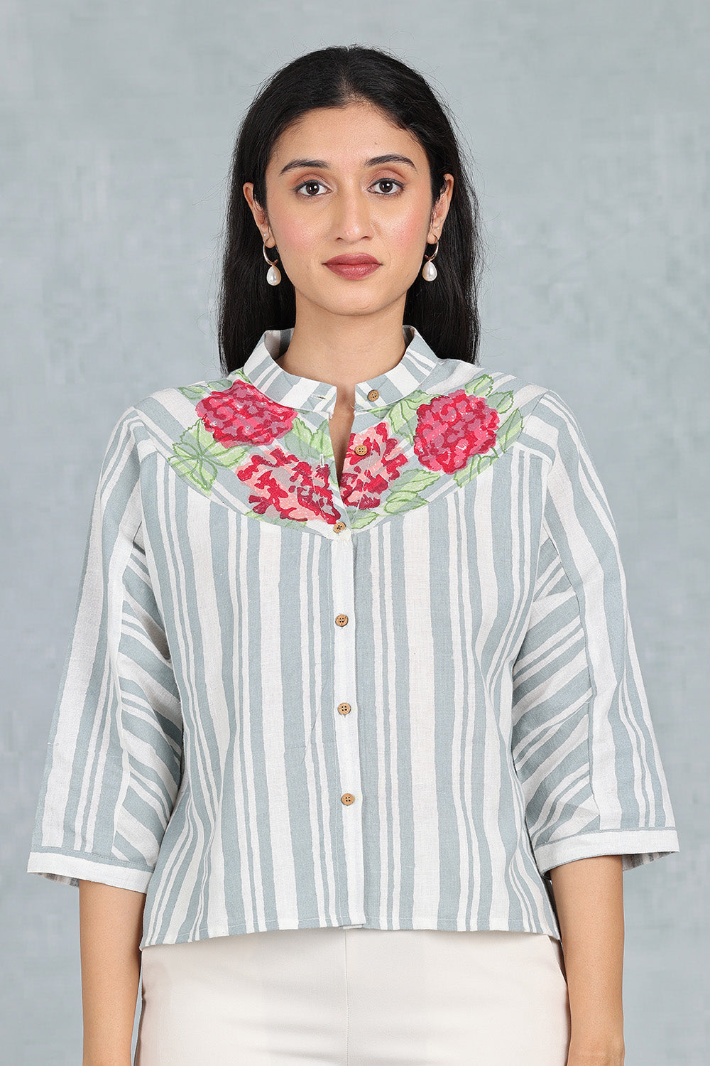 Kulir - Vanilla Blue Handwoven Linen Short Top