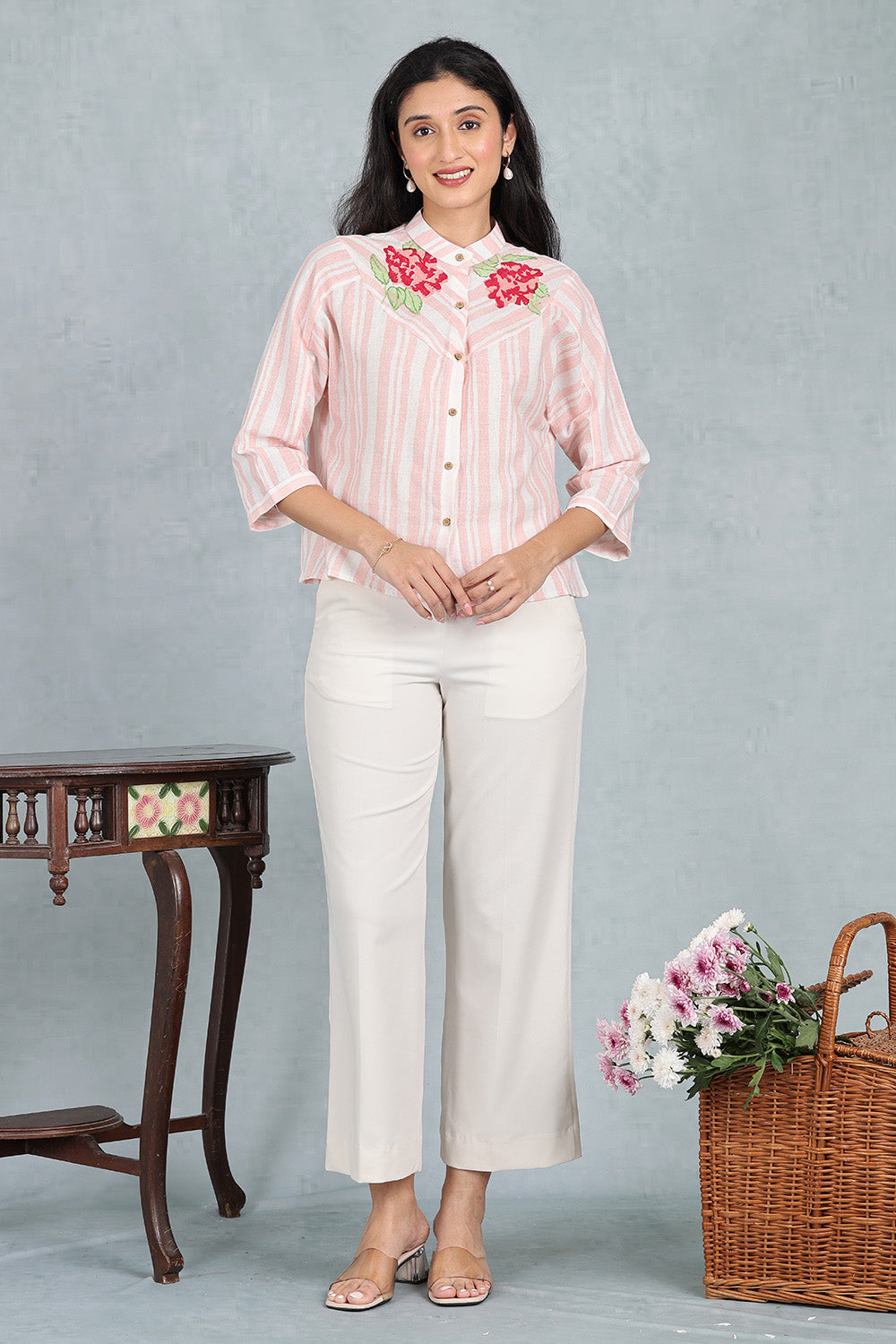 Kulir - Peach Vanilla Handwoven Linen Short Top