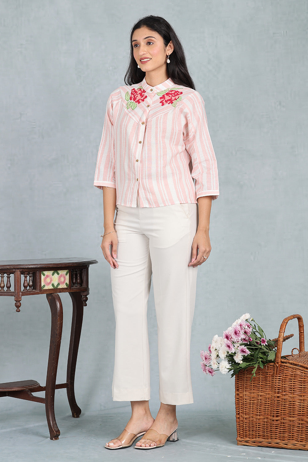 Kulir - Peach Vanilla Handwoven Linen Short Top