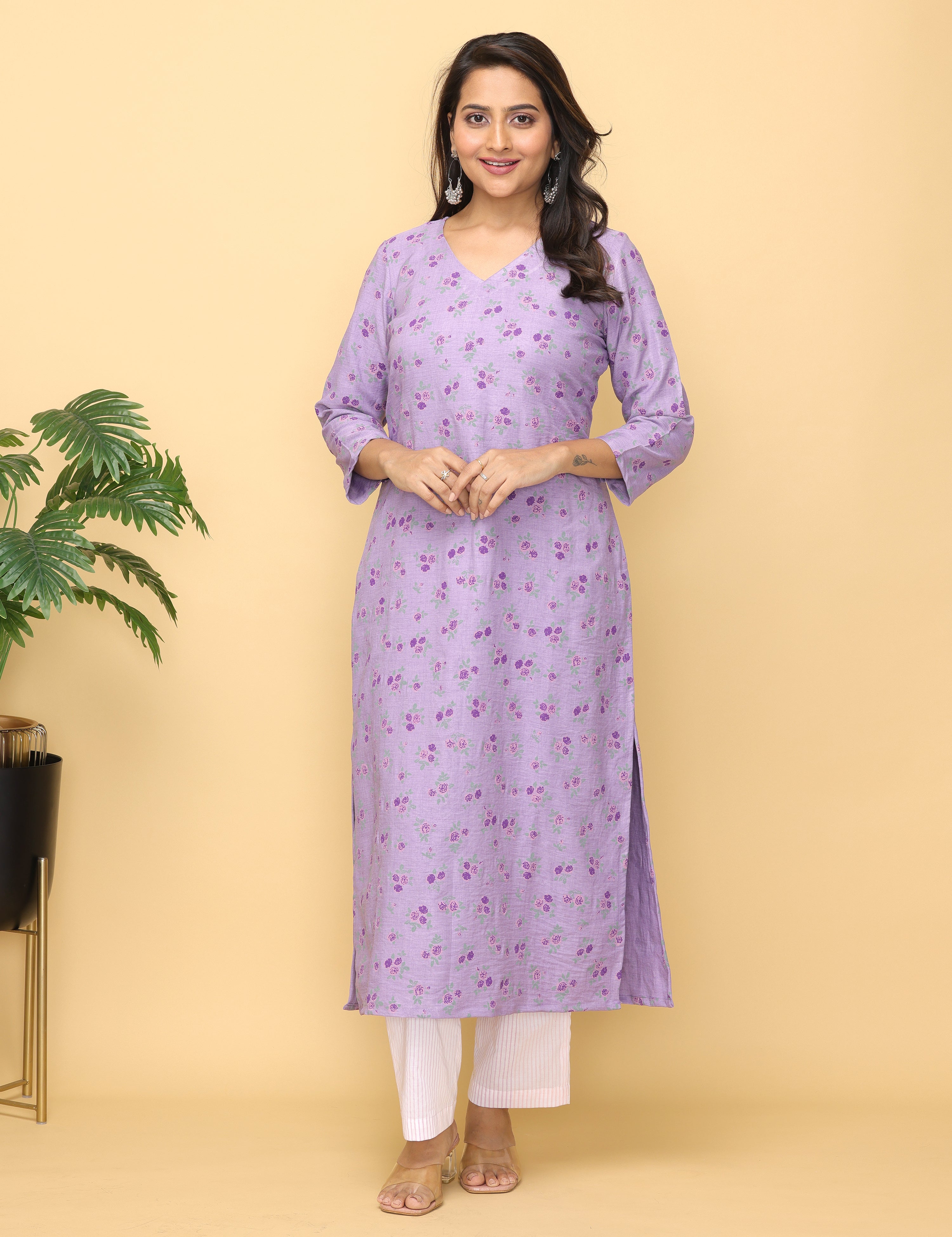 Malhaar Lilac Block Printed Yoke Kurta