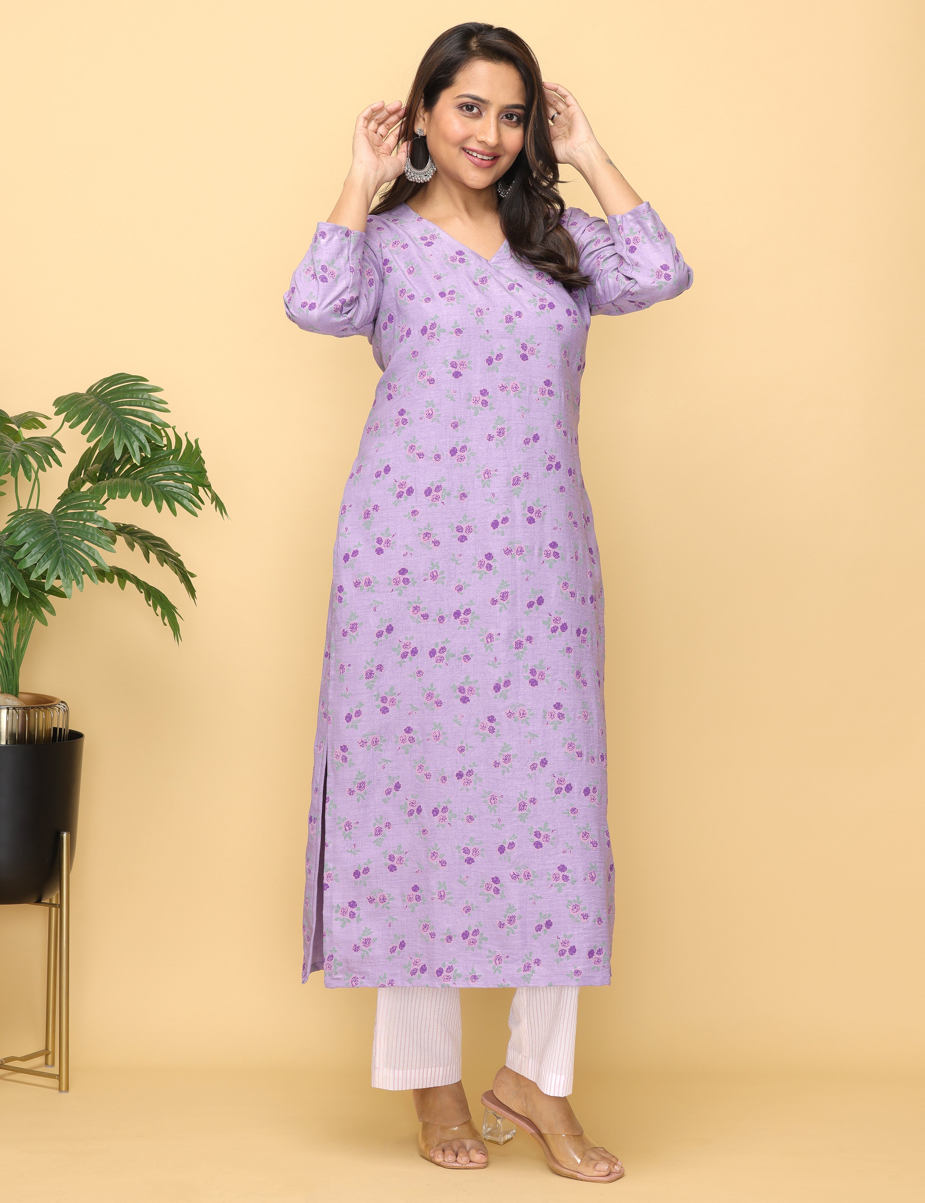 Malhaar Lilac Block Printed Yoke Kurta