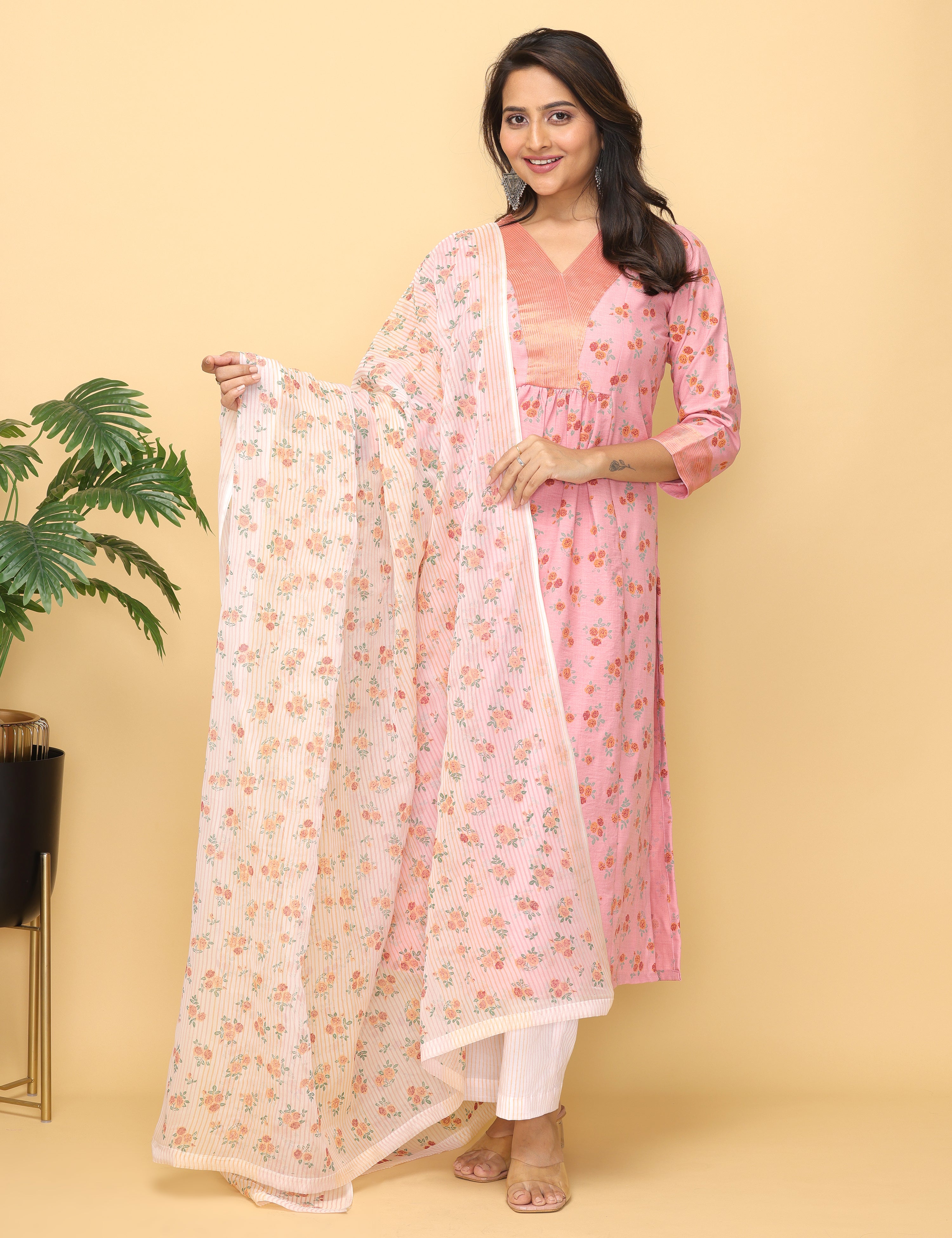 Malhaar Twill Zari Yoke Cotton Kurta And Bottom