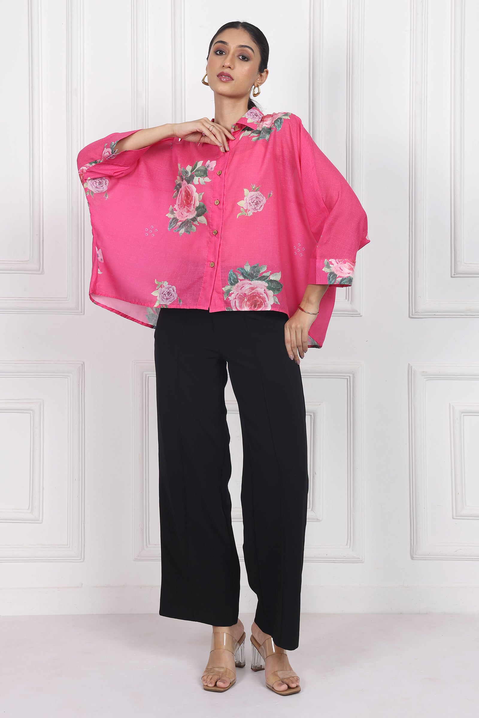 Wander Edit- Rose Boxy Shirt In Dark Pink Cotton
