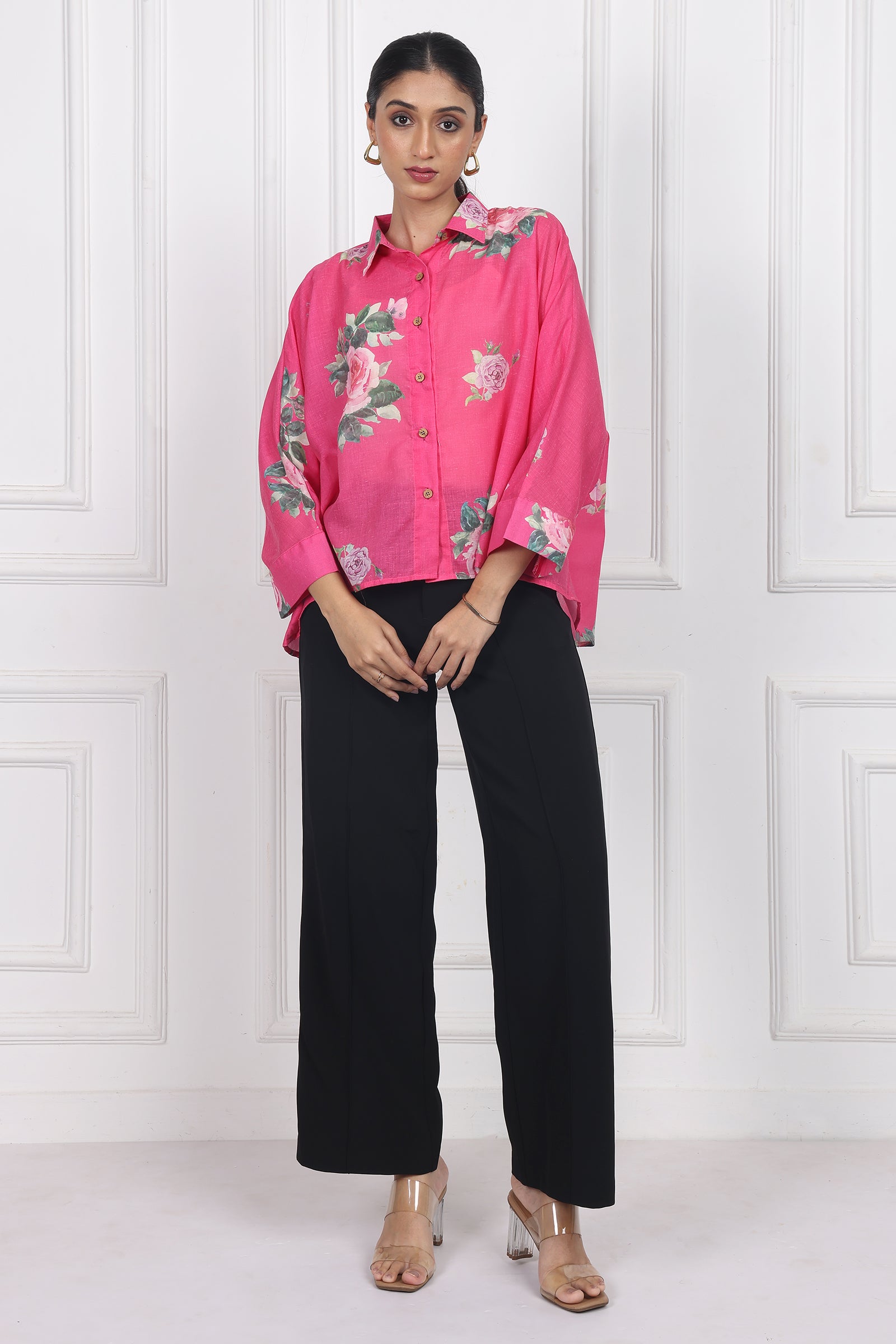 Wander Edit- Rose Boxy Shirt In Dark Pink Cotton