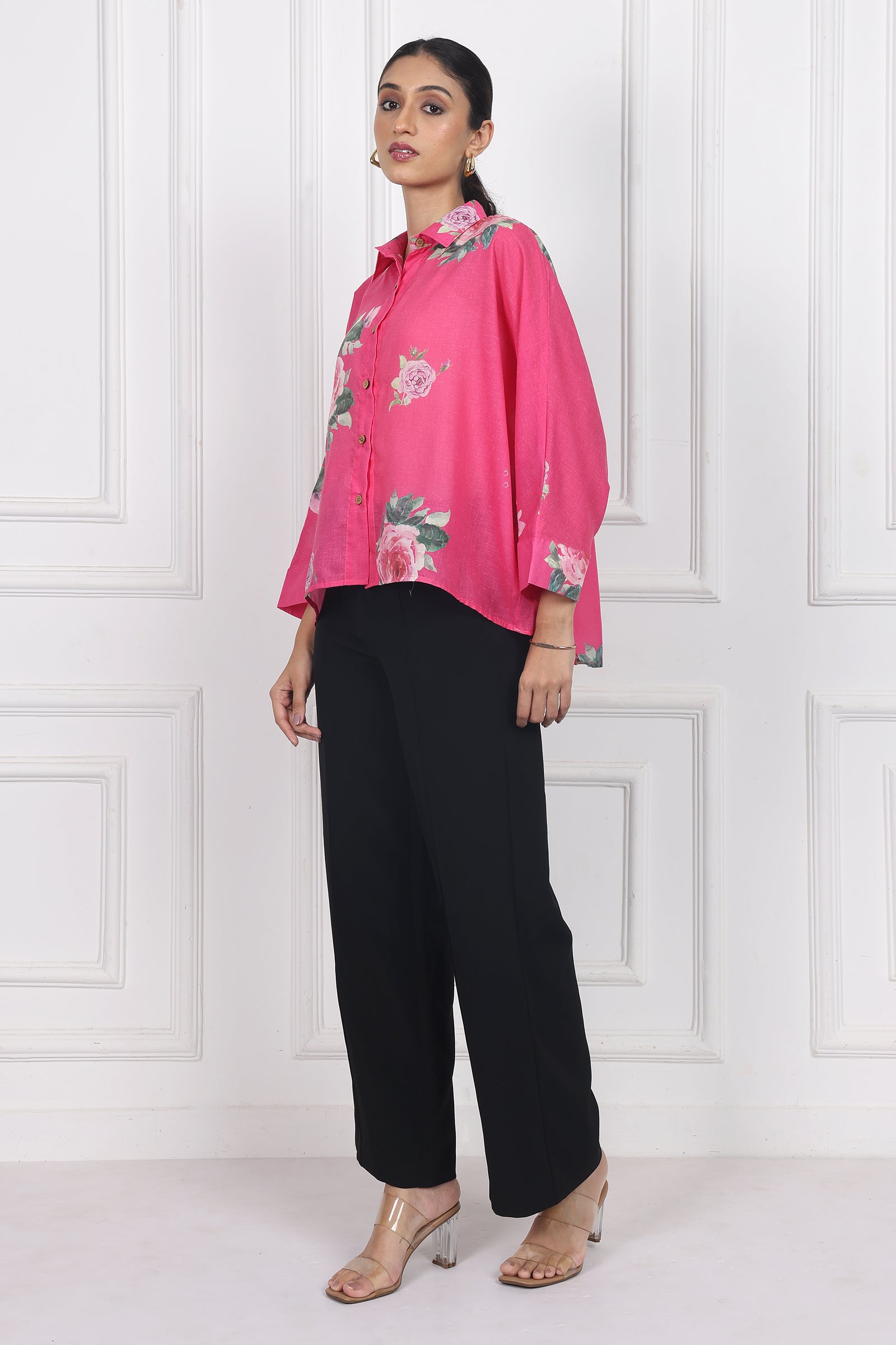 Wander Edit- Rose Boxy Shirt In Dark Pink Cotton
