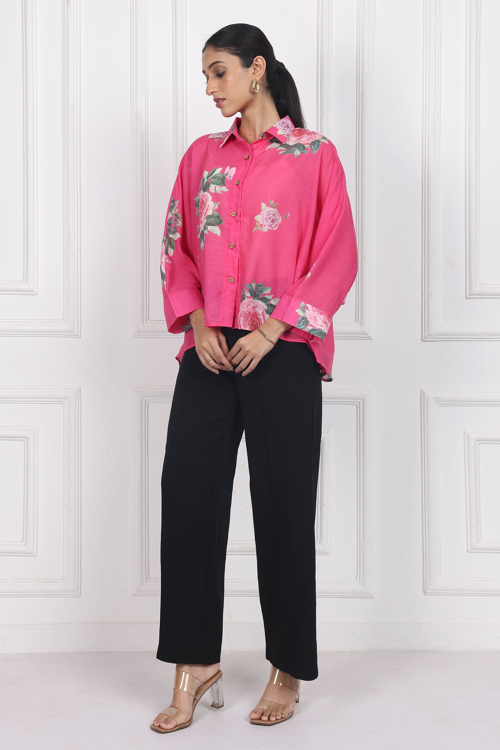 Wander Edit- Rose Boxy Shirt In Dark Pink Cotton