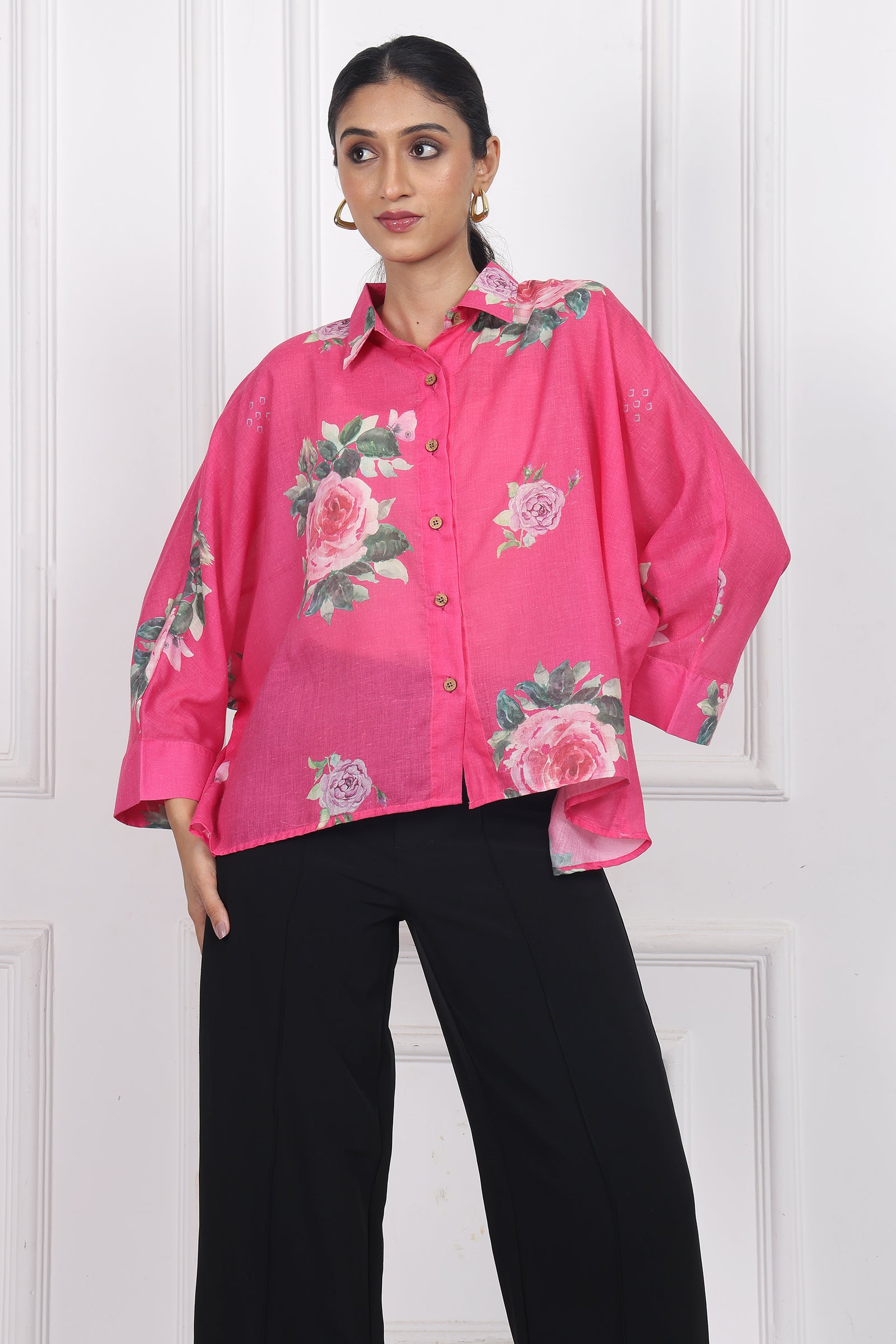 Wander Edit- Rose Boxy Shirt In Dark Pink Cotton