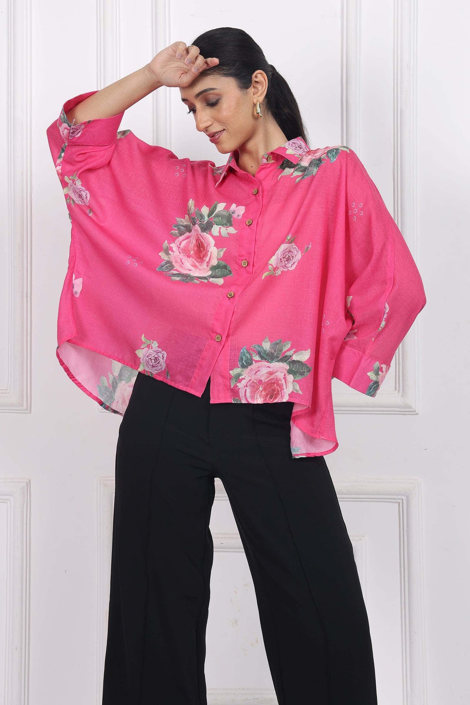 Wander Edit- Rose Boxy Shirt In Dark Pink Cotton