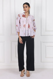 Antique Rose Handblock printed floral Top