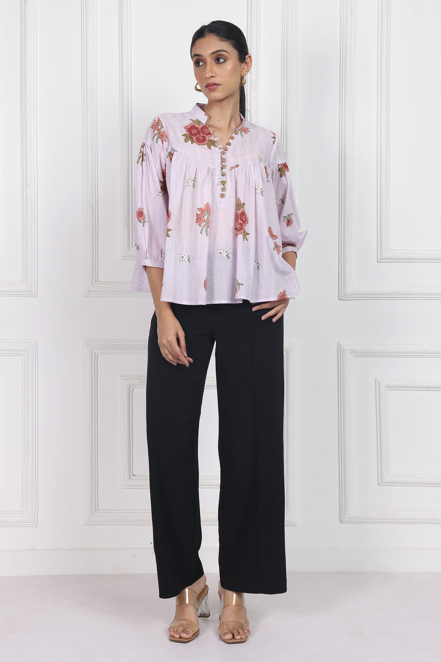 Antique Rose Handblock printed floral Top