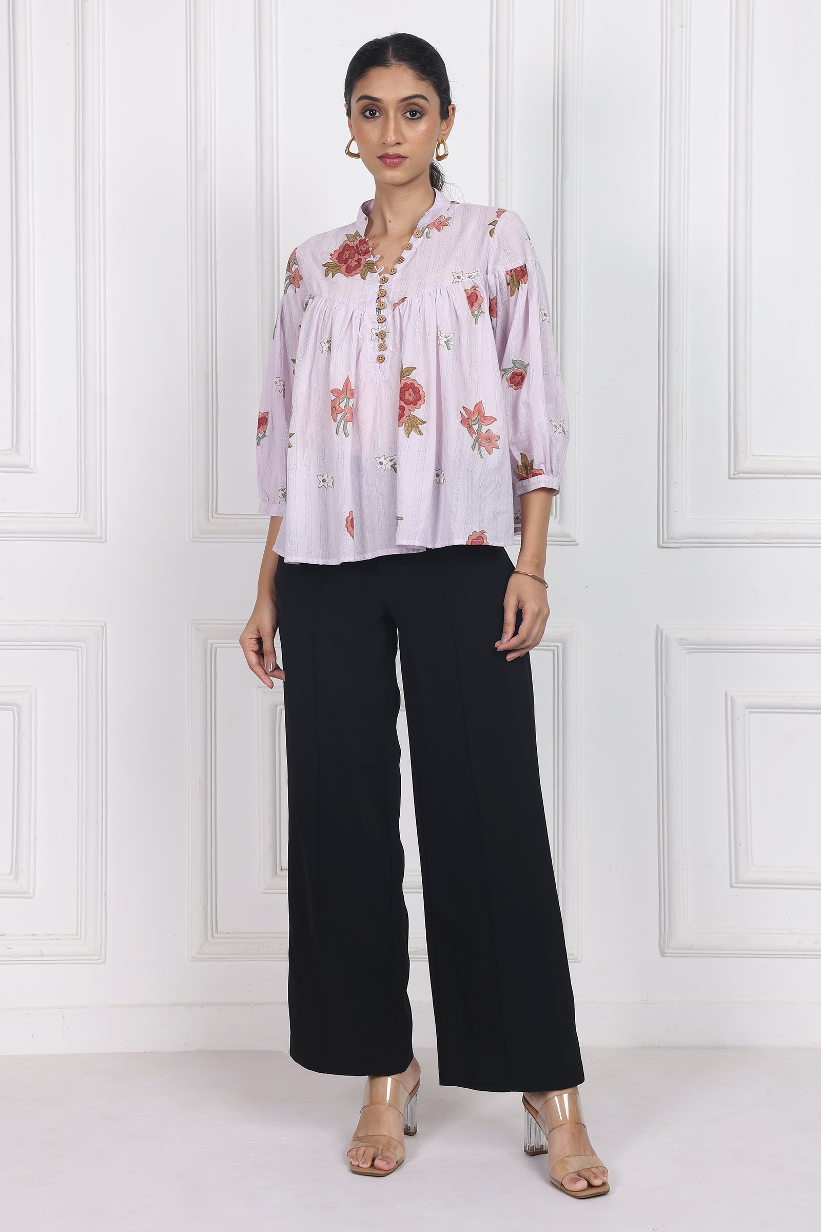 Wander Edit - Antique Rose Handblock Printed Top